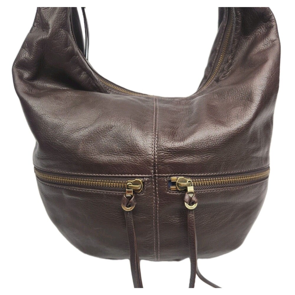 Christopher Kon Purse Hobo Shoulder Bag Brown Leather Large Satchel Zip Soft